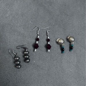 Beaded Ball Button Drop Earrings 3 pair dangler